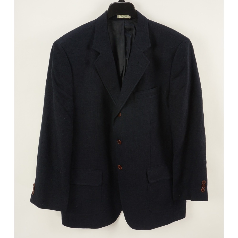 Orvis 100% Silk Indigo Blue Woven Sport Coat Men's 44R Notch Lapel 3 Button